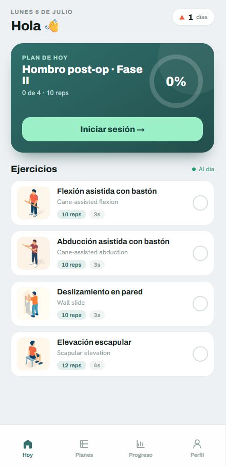 Vista del paciente: su sesión de hoy, guiada paso a paso